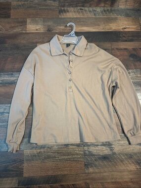 SHEIN Camel Waffle-Knit Polo Sweater